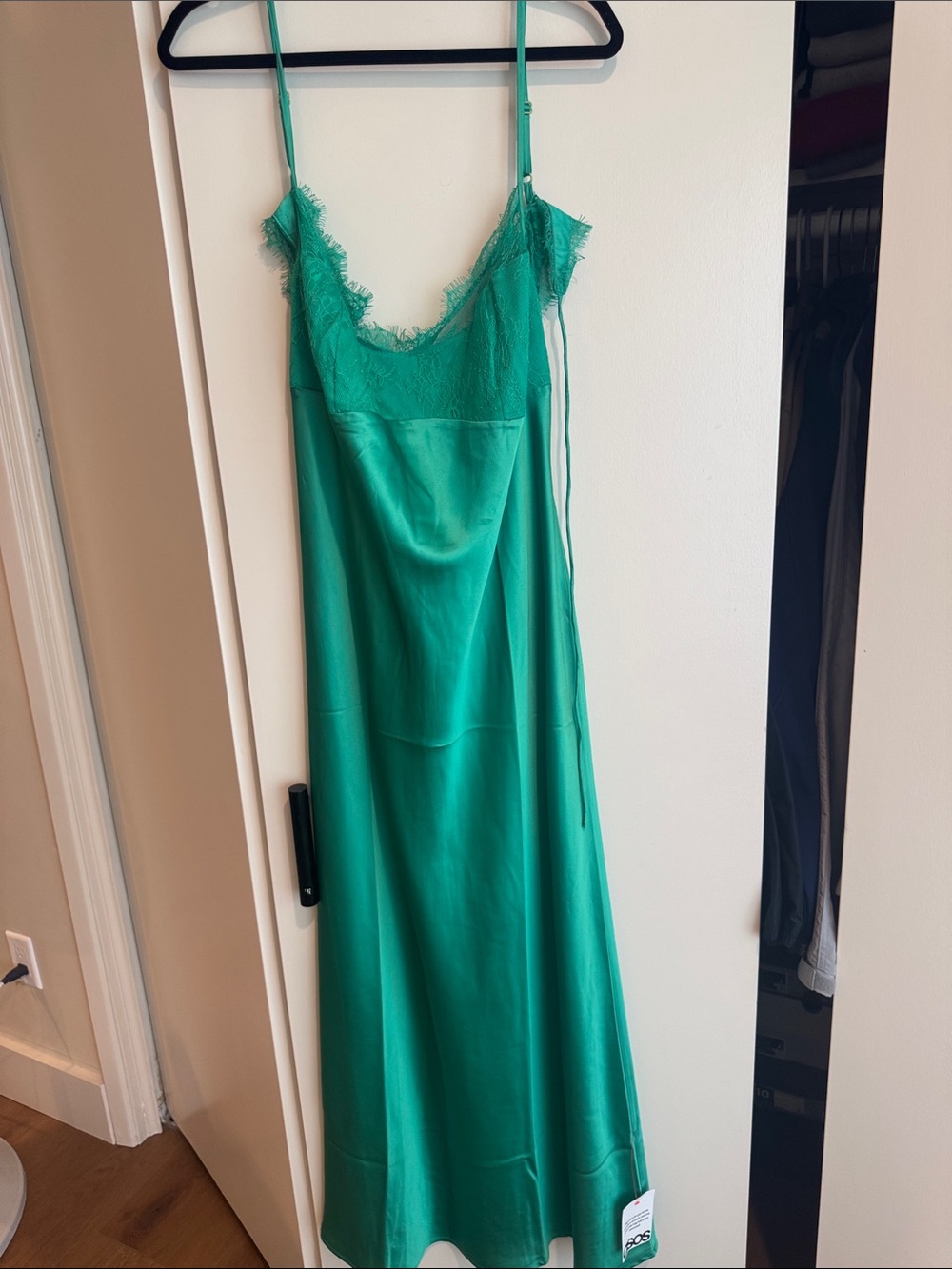 ASOS Emerald Green Lace Trim Slip Midi Dress